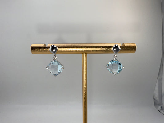 Sterling Silver Four-Prong Square Cushion-cut Gem Earrings - Blue Topaz