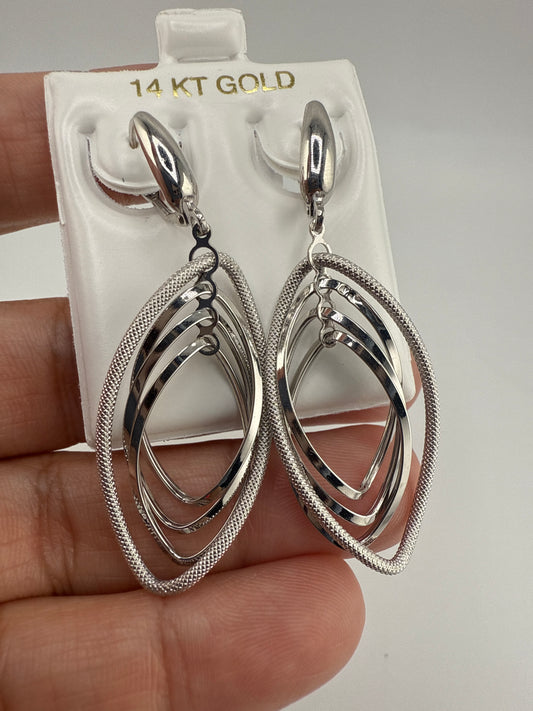 14k White Gold Dangle Huggie Earrings