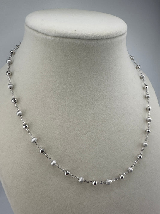 Sterling Silver Alternating Brushed & Polished Bead Station Necklace