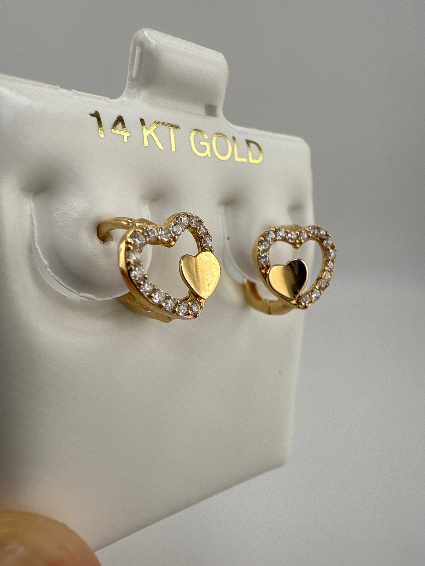 14k Yellow Gold and Zirconia Heart Small Huggies
