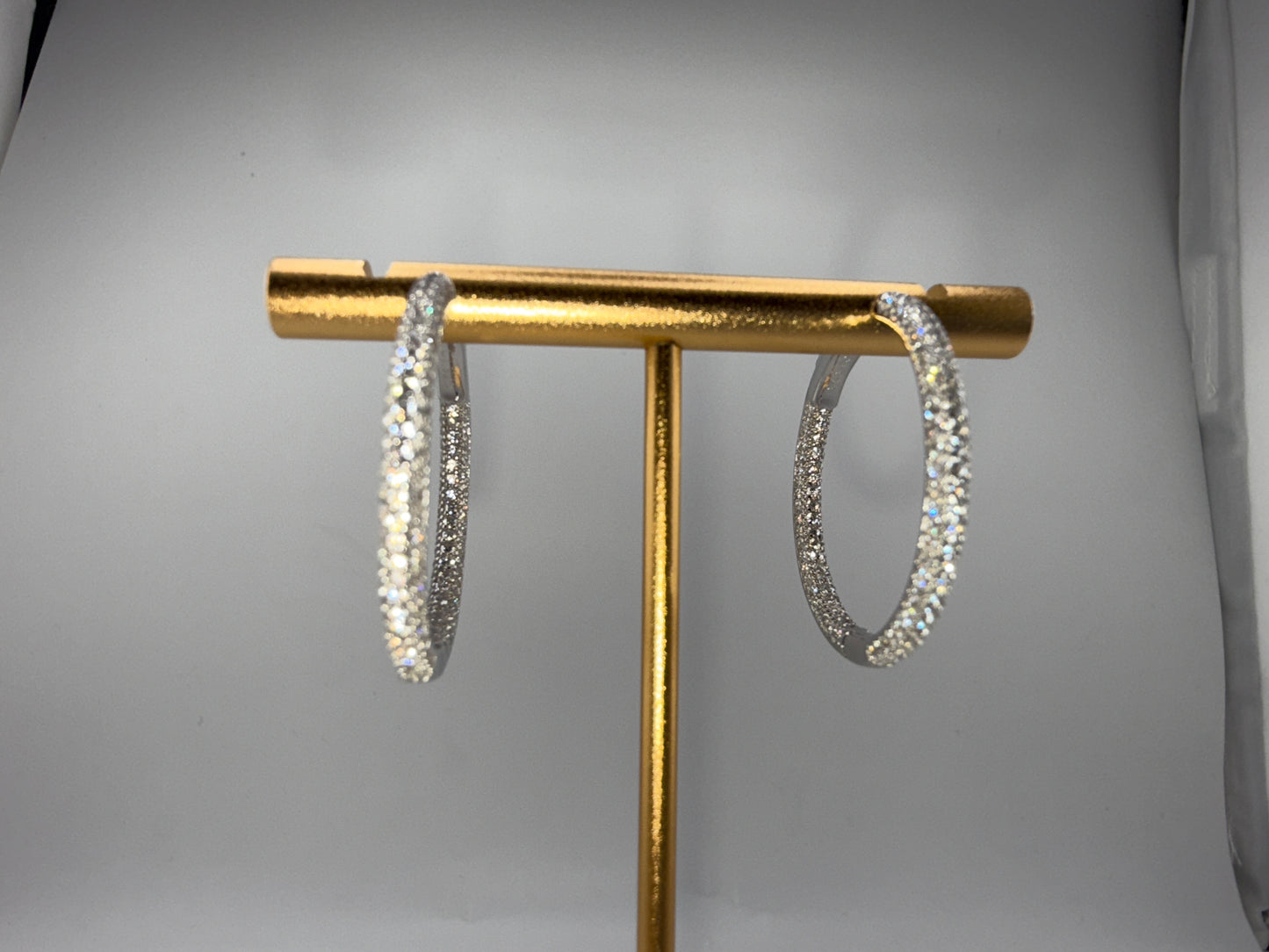 Sterling Silver 3x30mm Inside-Outside Micro Pave Zirconia Hoop Earrings