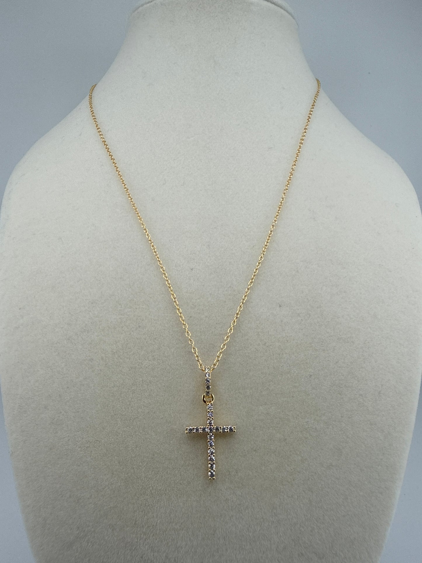 Sterling Silver Gold-tone or Silver-tone Zirconia Cross 18inch Necklace