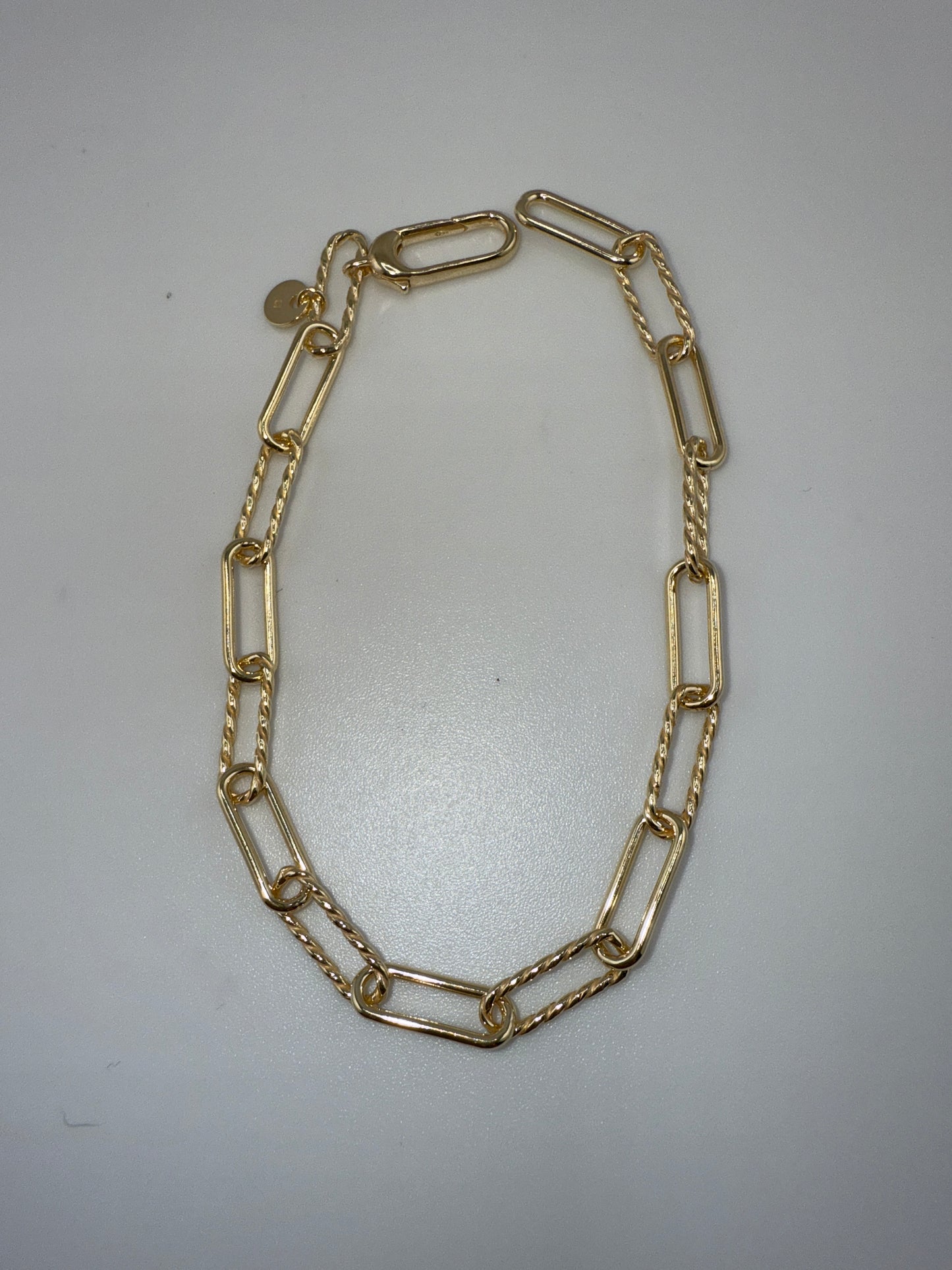 Sterling Silver Alternating Rope Design & Polished Paperclip Bracelet - Gold Plated