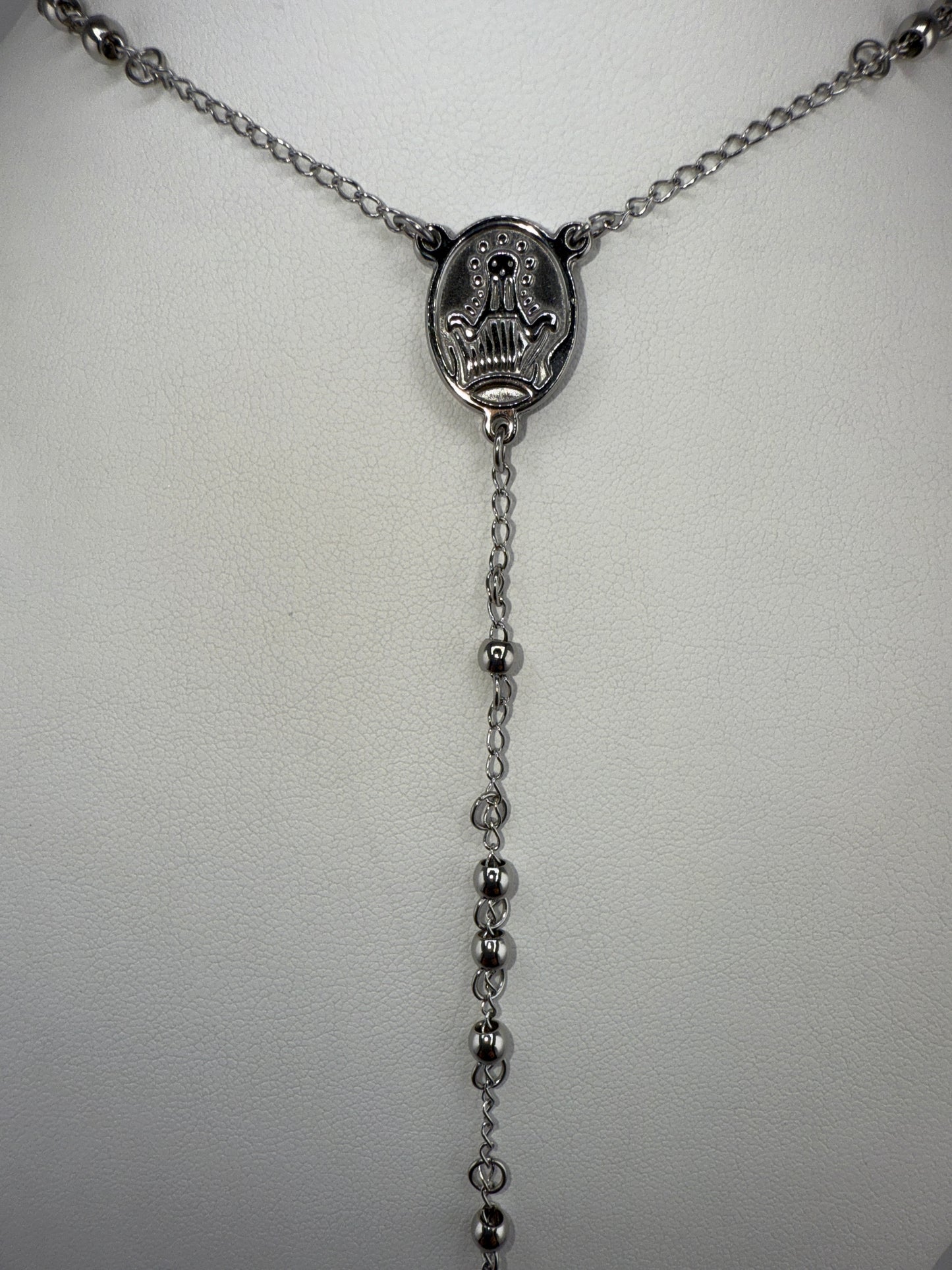 Stainless Steel Polished 4mm Beaded 25in Rosary Necklace