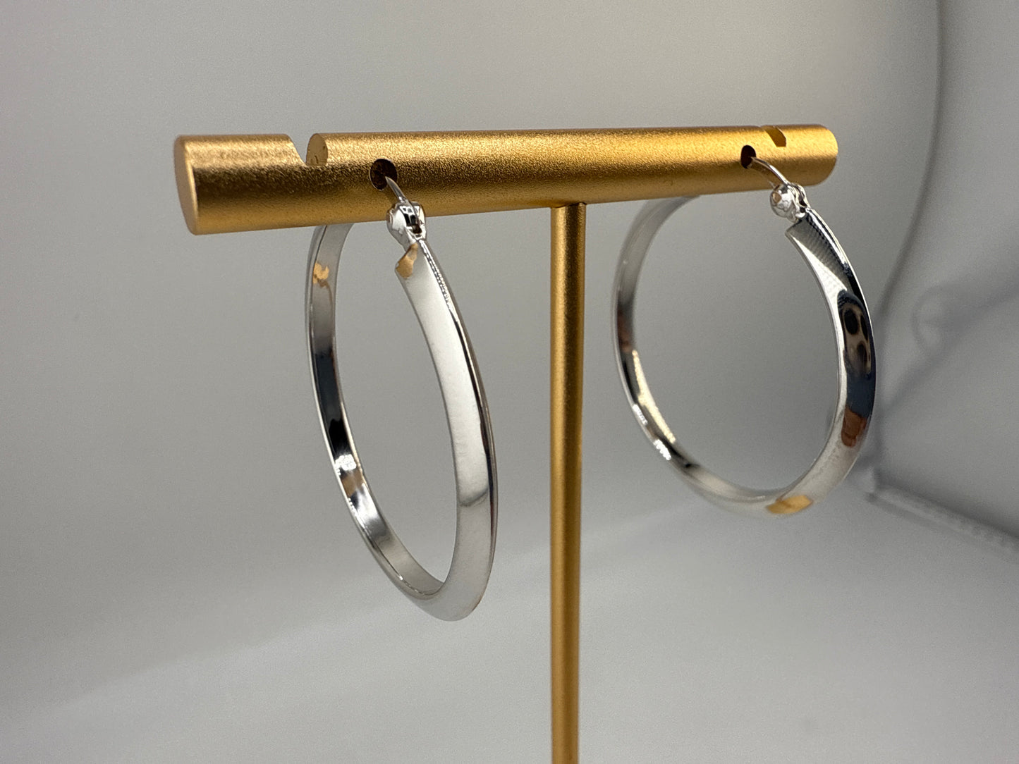 Sterling Silver 36mm Flat Hoop Earrings - Rhodium Plated