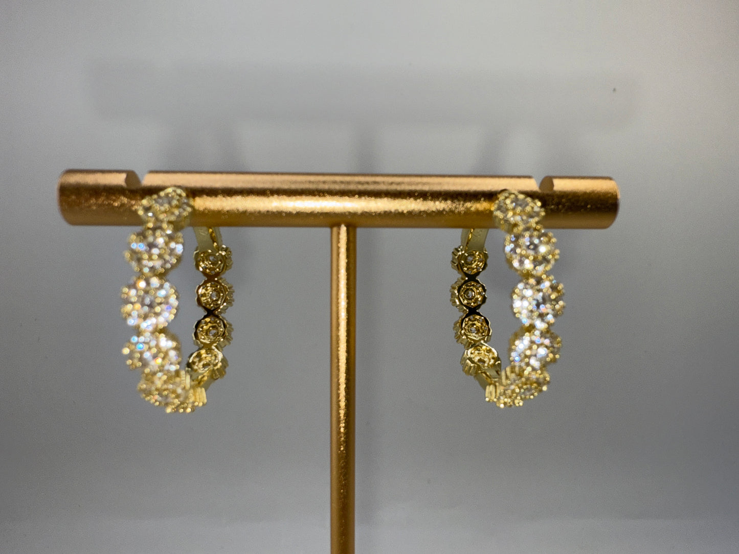 Sterling Silver 25mm Zirconia Flower Design Hoop Earrings - Gold Plated