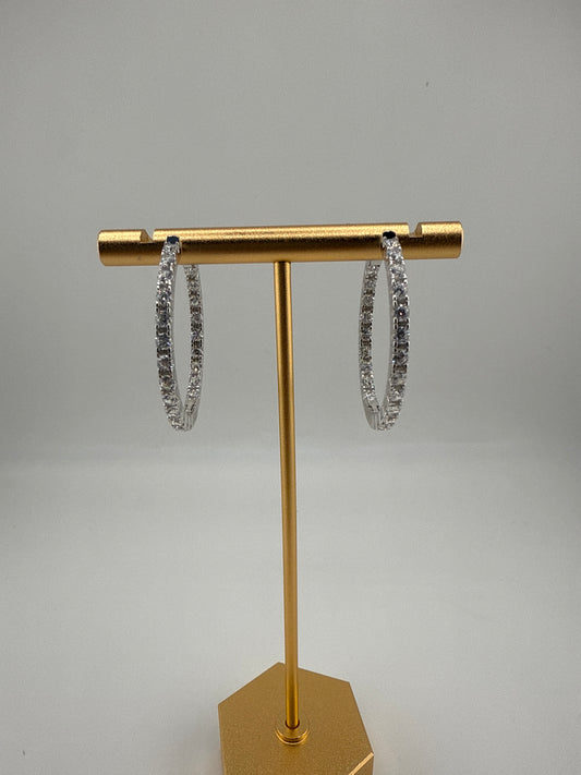 Sterling Silver, 3x35mm Inside-Outside Zirconia Hoop Earrings