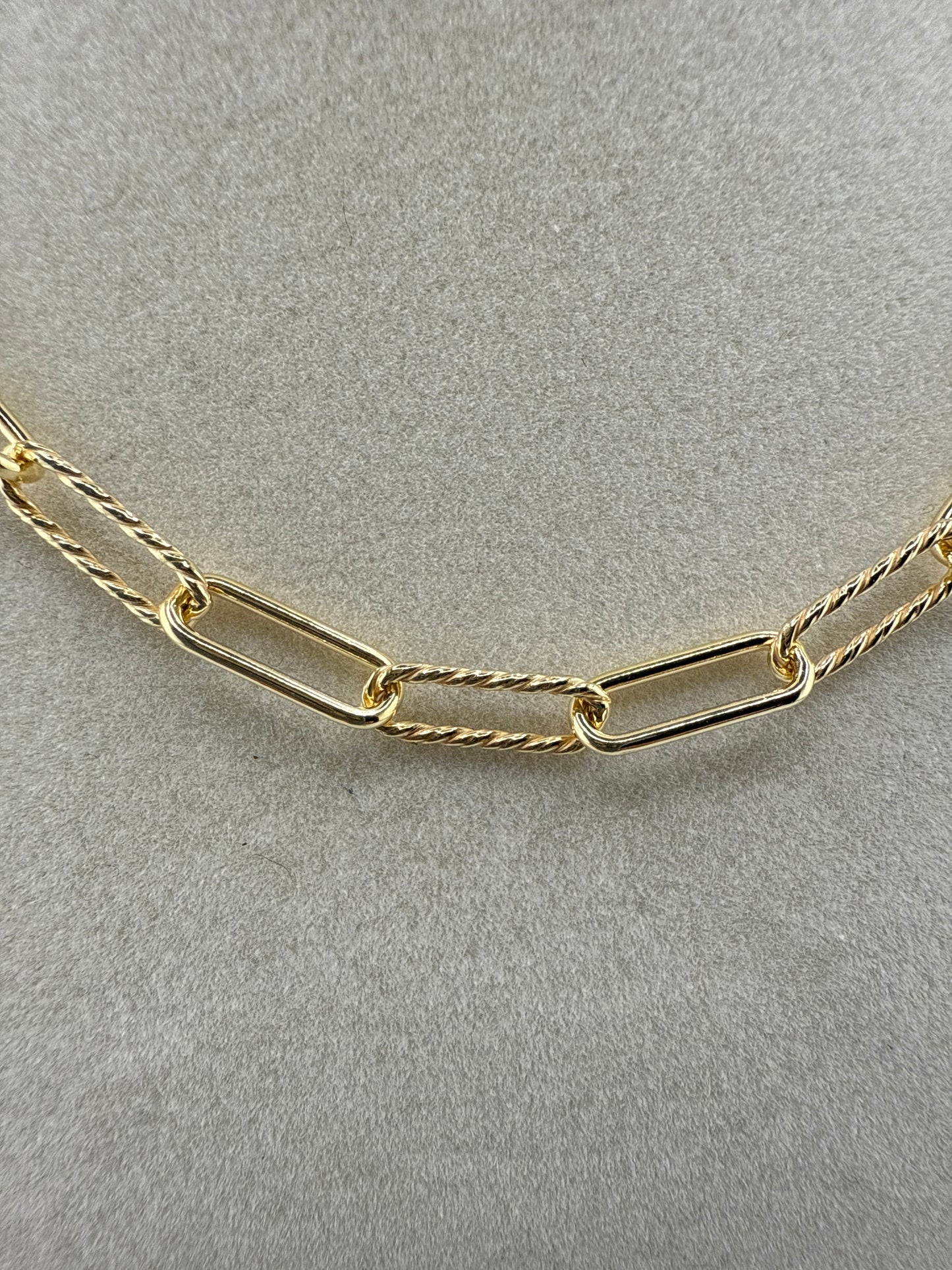 Sterling Silver Alternating Rope Design & Polished Paperclip Necklace - Gold Plated