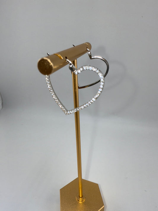 Sterling Silver Zirconia Heart 25mm Hoop Earrings