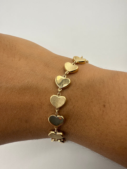 14k Gold Heart Link Bracelet | 7 inches