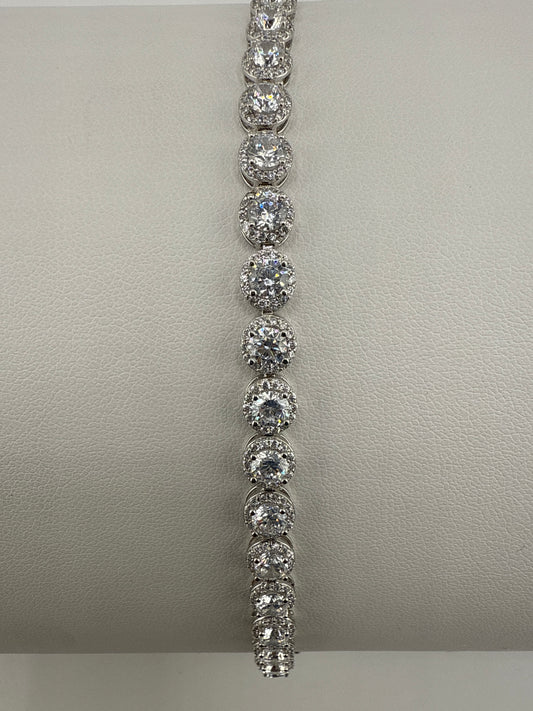 Sterling silver round halo bracelet