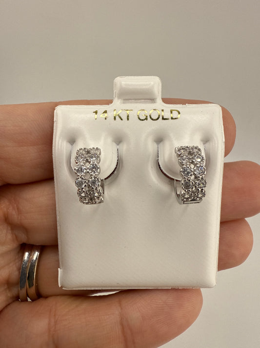 14k White Gold and Zirconia Huggie Earrings