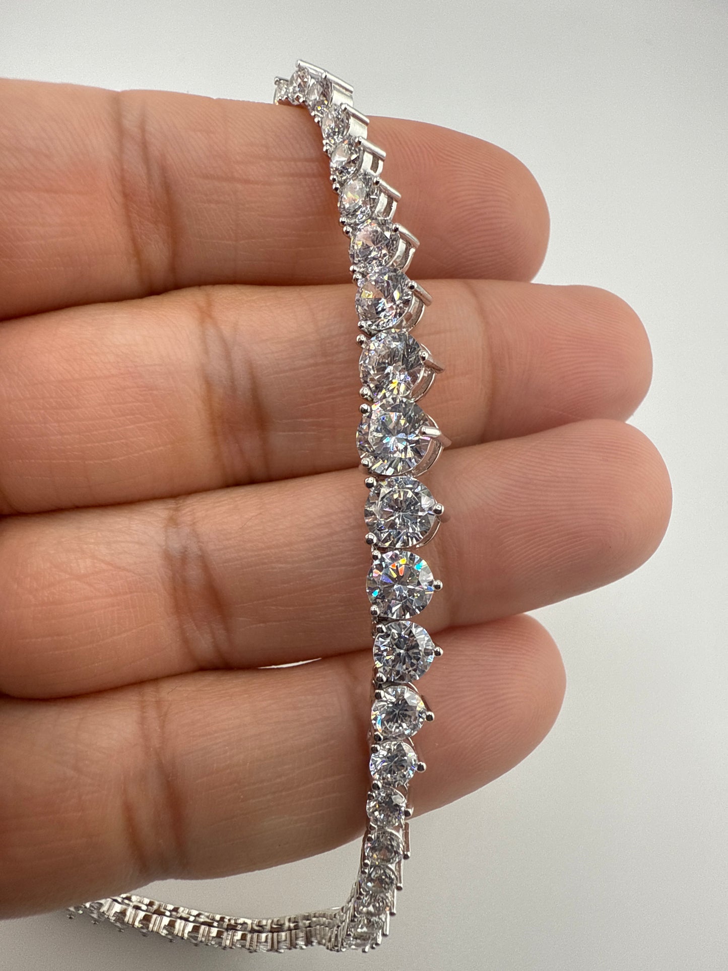 Sterling Silver, Round Zirconia, 3 Prong Tennis Graduating Necklace