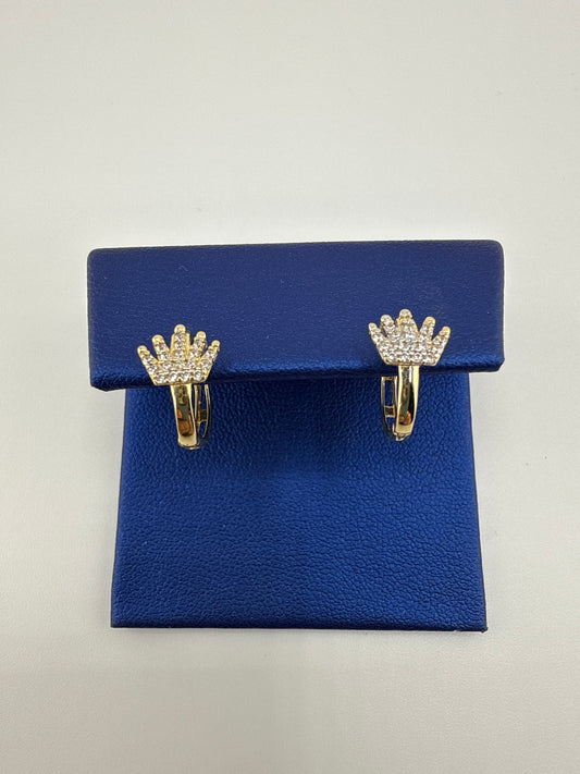 14k gold huggie earrings | thin, with royal crown design