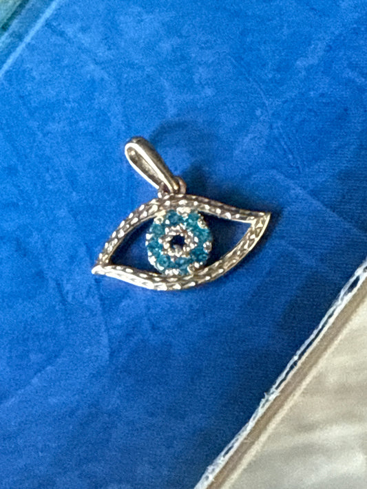 14k Gold Blue Cubic Zirconia Evil Eye Pendant