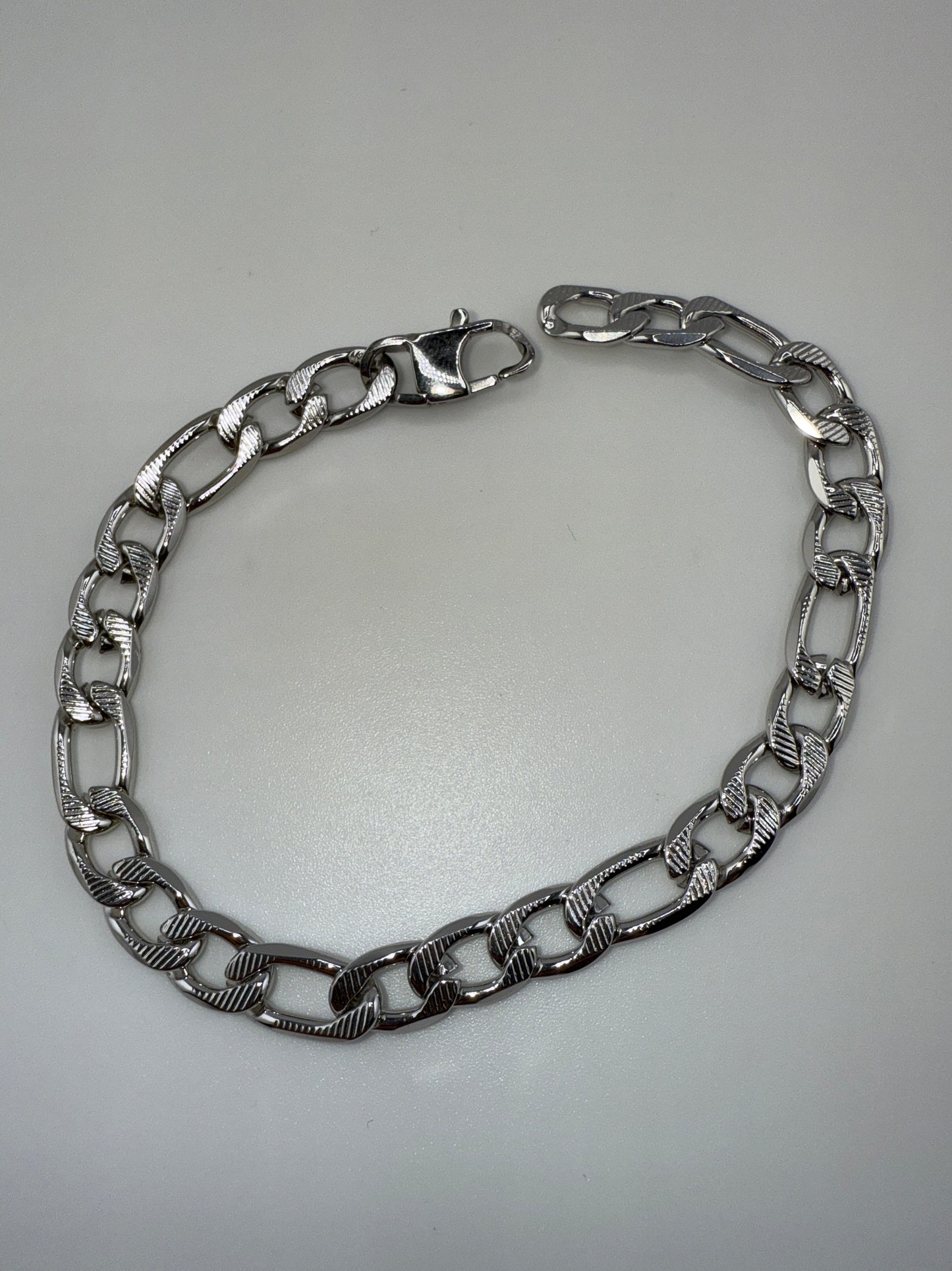 Stainless Steel 8mm Textured Figaro Chain Bracelet