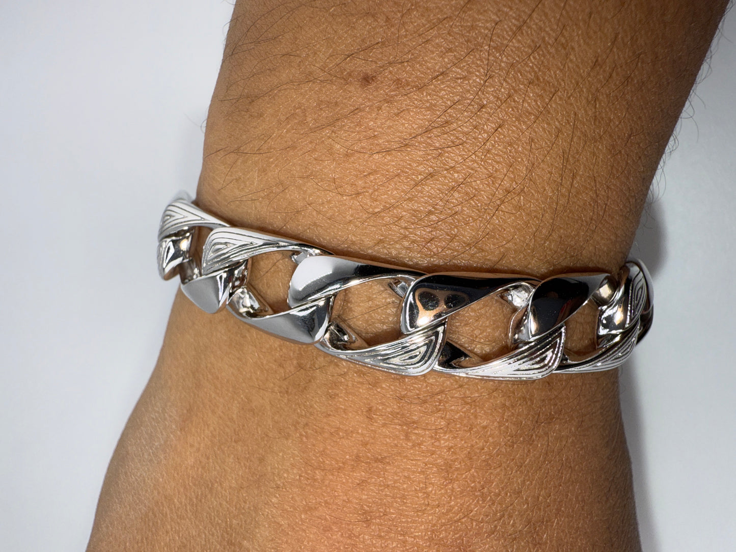 Sterling Silver 10mm Designed Cuban Bracelet - Fleur De Lis