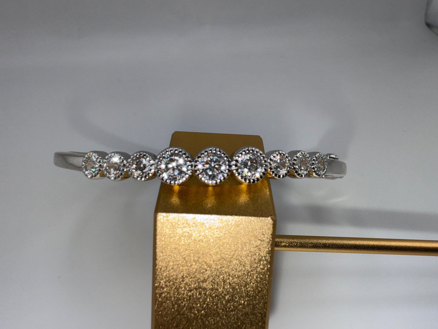 Sterling Silver, Beaded Outline Graduated Round Zirconia Bangle