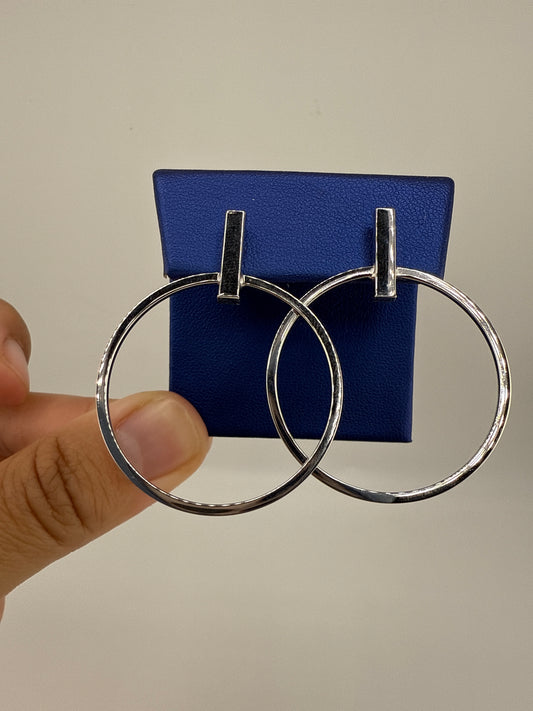 14k White Gold Post Earring with Hoop Design
