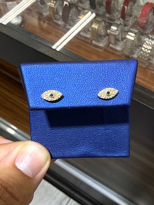 14k yellow gold diamond earring | Evil Eye | Screwback | 0.15 carat