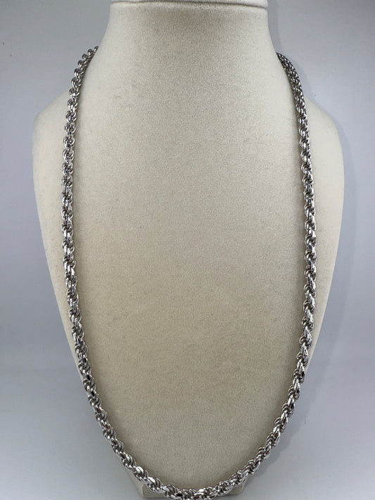 Sterling Silver 24inch Solid Diamond-Cut 5mm Rope Chain - Rhodium Plated
