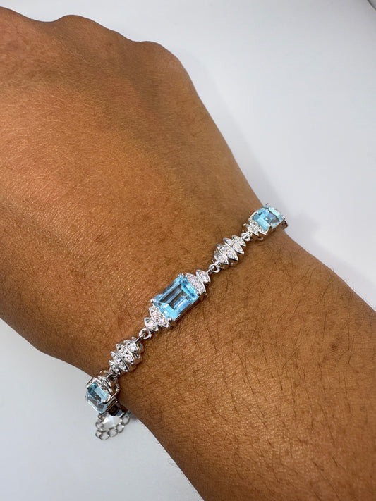 Sterling Silver Blue Topaz & White Topaz Tennis Bracelet