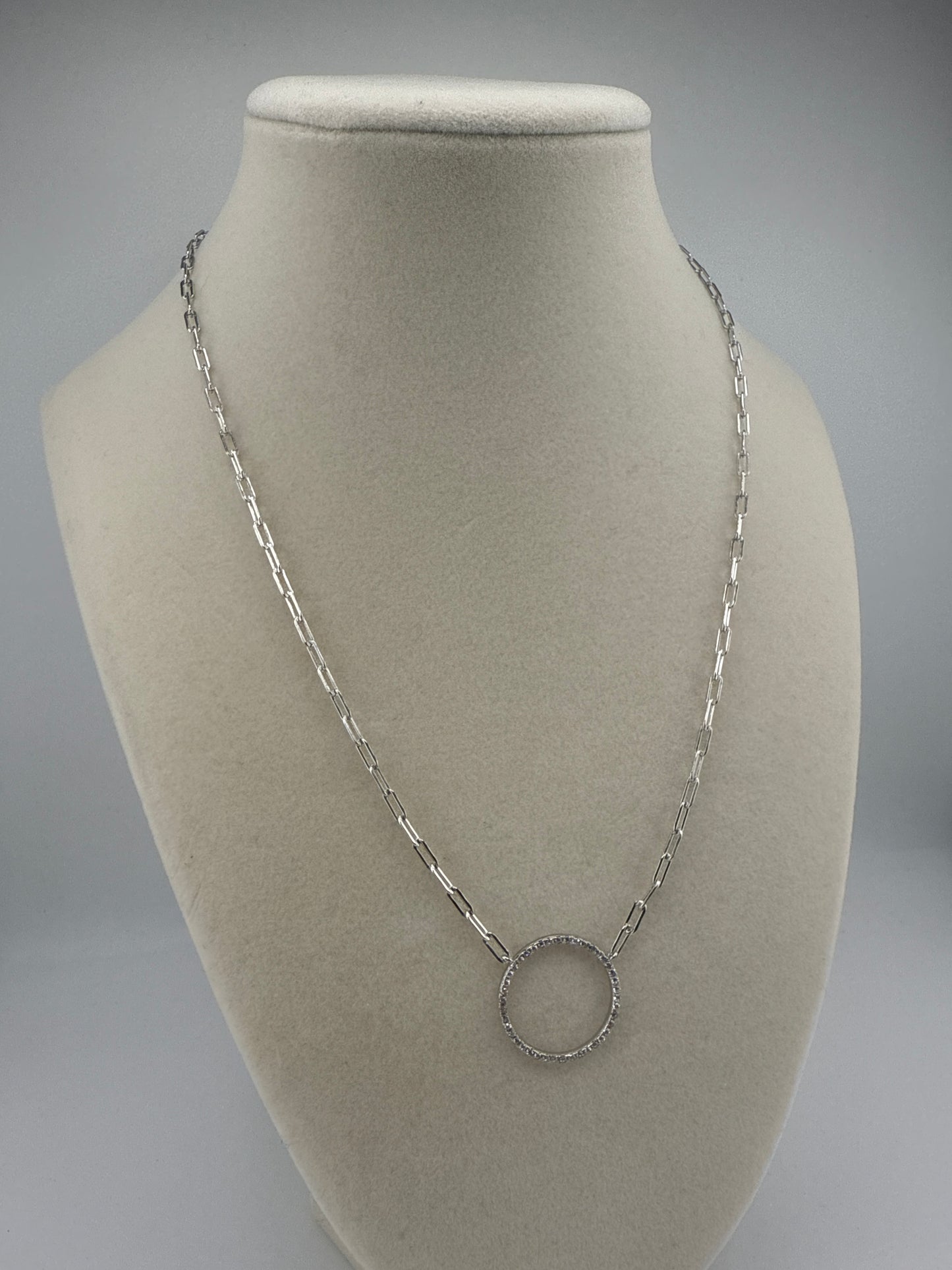 Sterling Silver Zirconia Circle of Life Paperclip Necklace