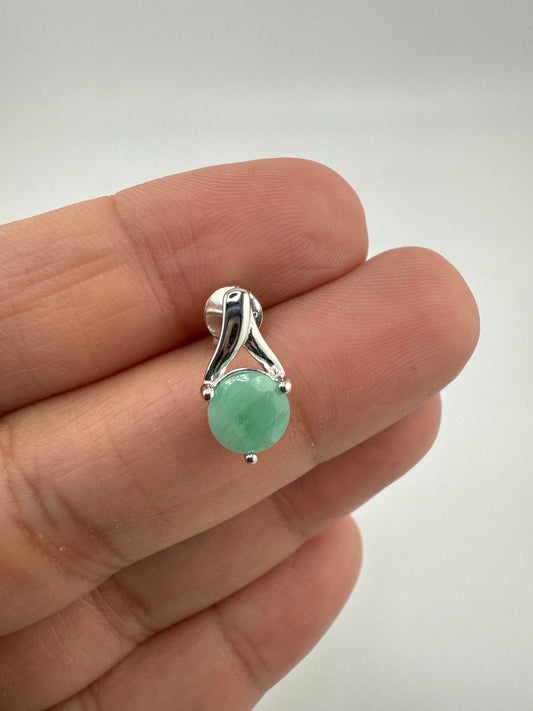 Sterling Silver Round Gemstone Emerald Earrings