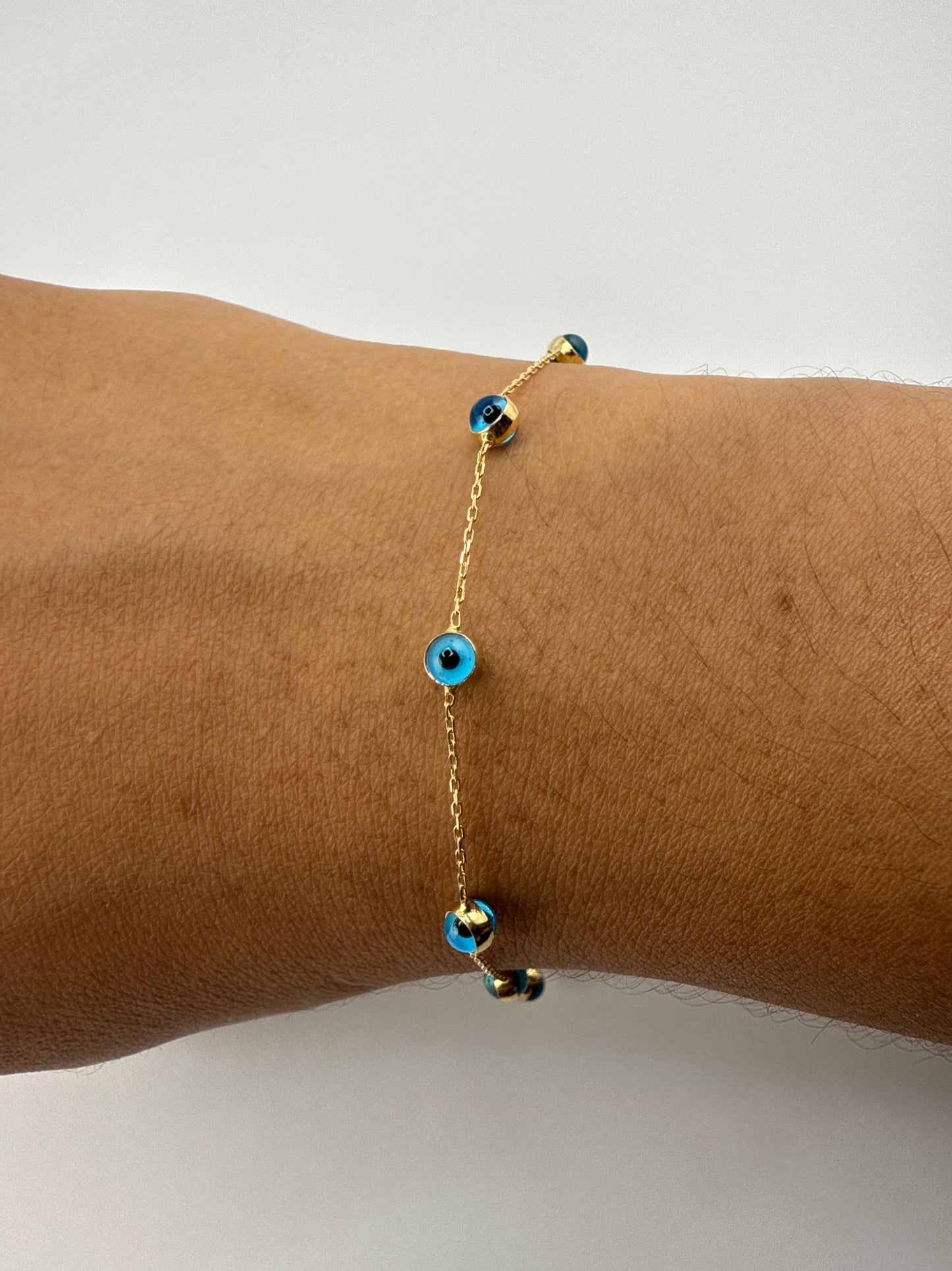 14k Gold Simple Evil Eye Bracelet | 7 inches