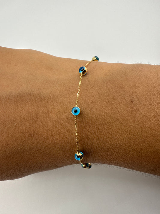14k Gold Simple Evil Eye Bracelet | 7 inches