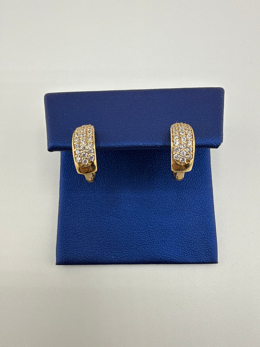 14k yellow gold and zirconia huggie earrings