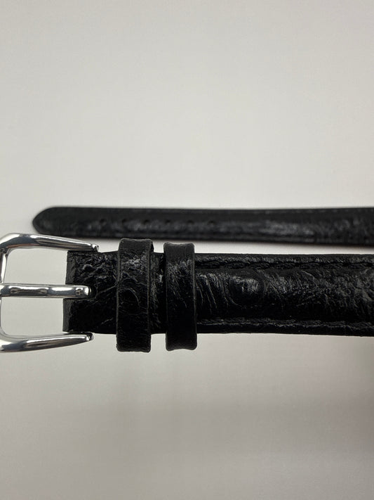Black Ostrich Grain Leather Silver-tone Buckle