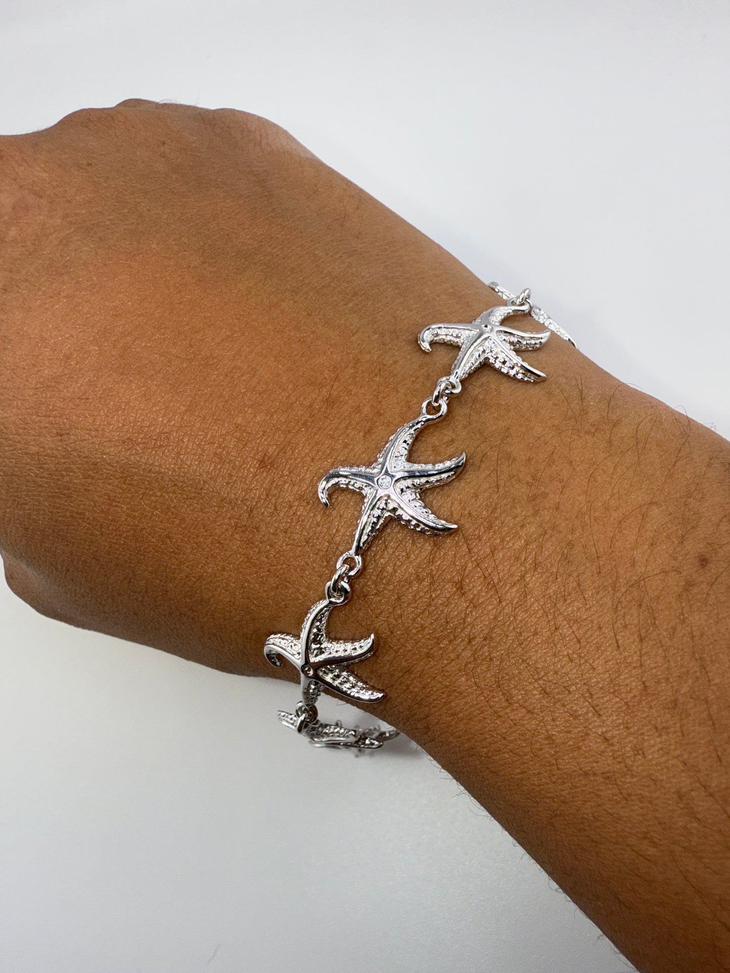 Sterling Silver Detailed Starfish Linked Bracelet