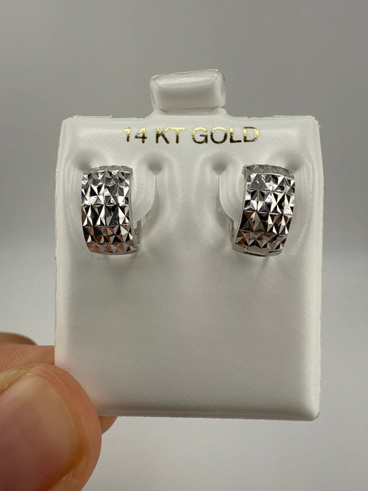 14k White Gold Hammered Huggie Earrings