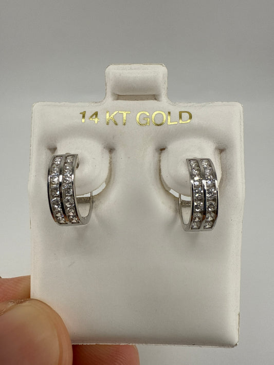 14k Gold and Zirconia Huggie Earrings