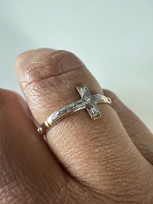14k Gold Two-tone Crucifix Rosary Ring | size 7