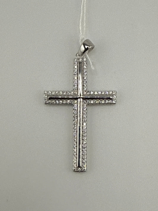 Sterling Silver High Polish Zirconia Outline Cross Pendant