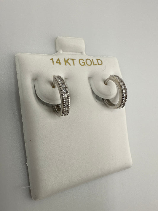 14k White Gold and Zirconia Small Huggie Earrings