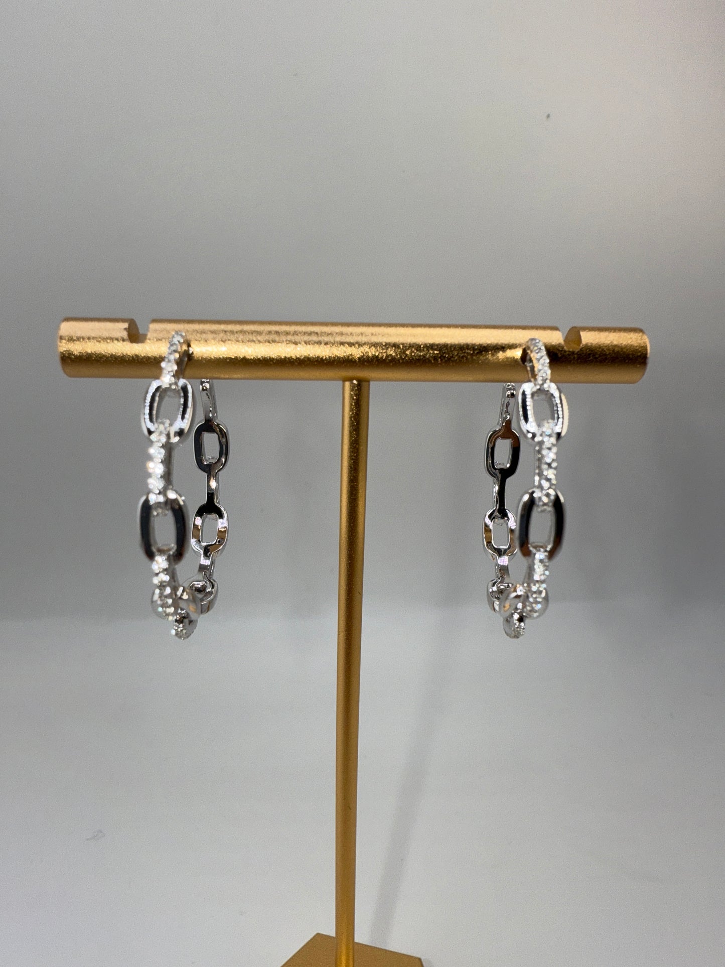 Sterling Silver, 32mm Paperclip Zirconia Open Hoop Earrings