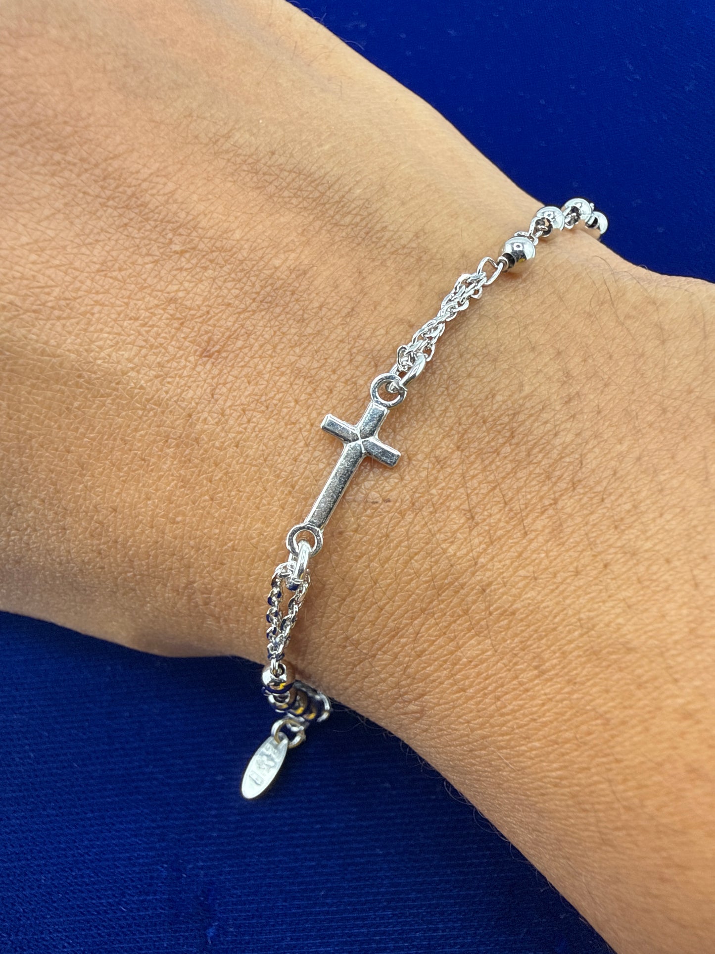 Sterling Silver Rhodium-plated 7.25in Rosary Bracelet