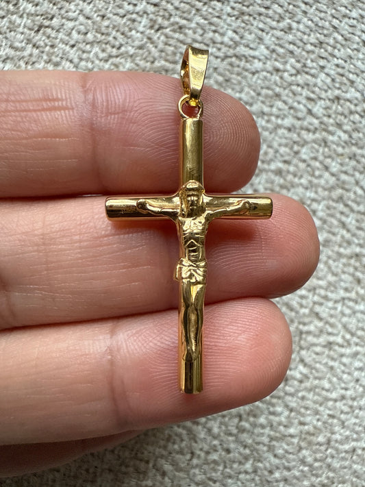 Sterling Silver Gold-tone Polished Crucifix Pendant