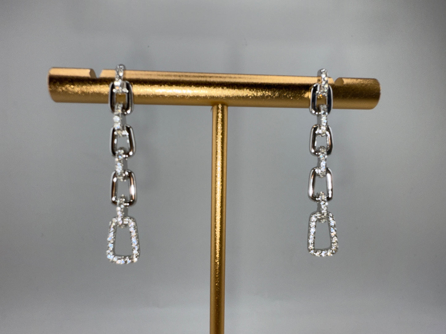 Sterling Silver Paperclip Zirconia Long Earrings