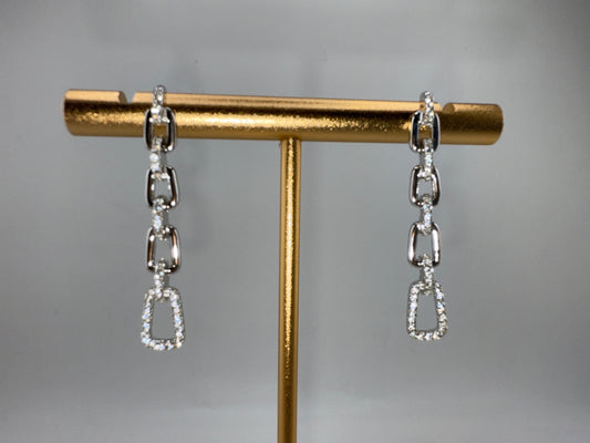 Sterling Silver Paperclip Zirconia Long Earrings