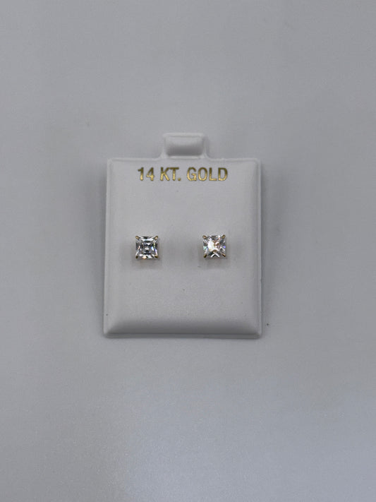 Baby earrings, zirconia, square stone