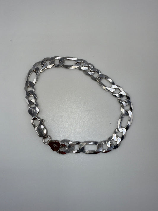 Sterling Silver 8inch7.5mm Figaro Chain Bracelet - Rhodium Plated