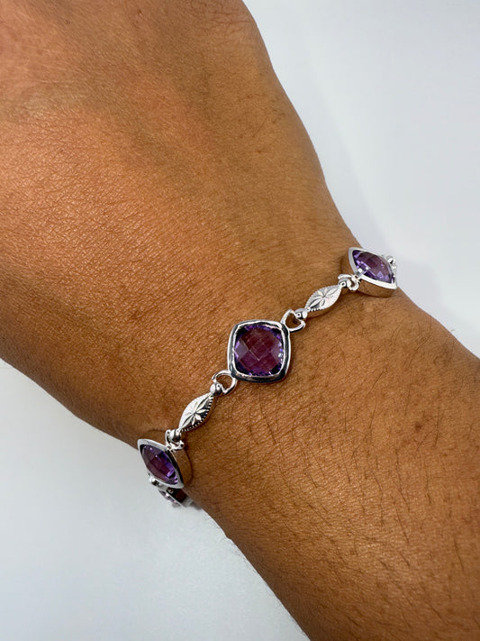 Sterling Silver, Square Amethyst Bracelet