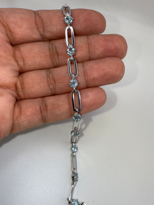 Sterling Silver Paperclip Bracelet with Blue Topaz