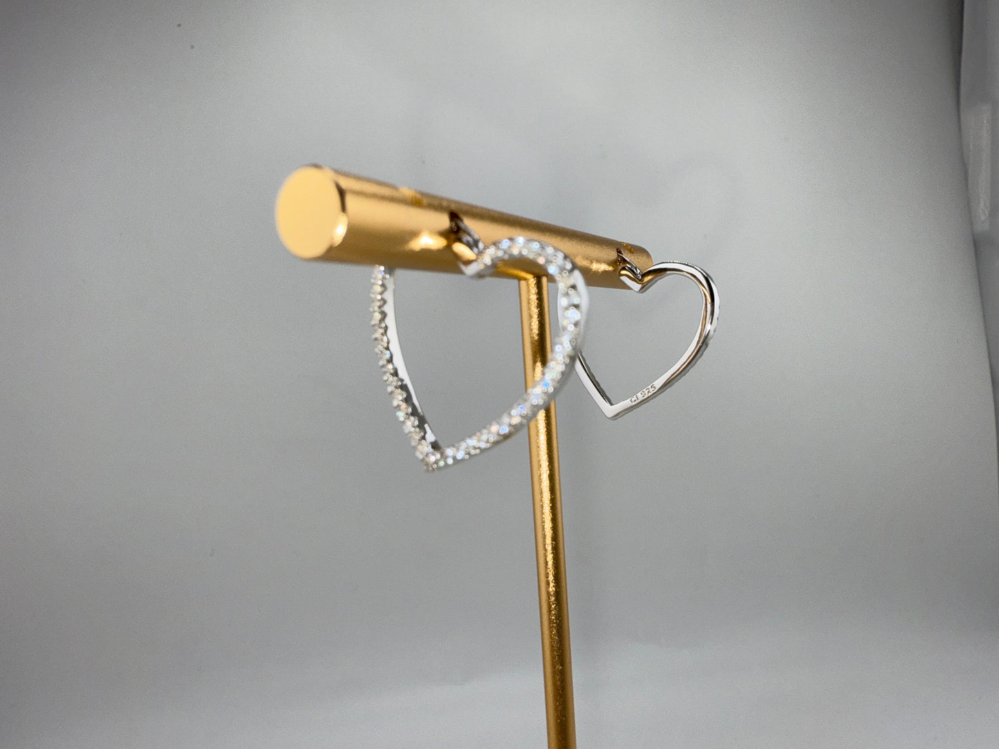 Sterling Silver, Zirconia Heart 20mm Hoop Earrings