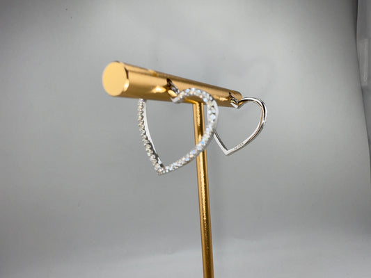 Sterling Silver, Zirconia Heart 20mm Hoop Earrings