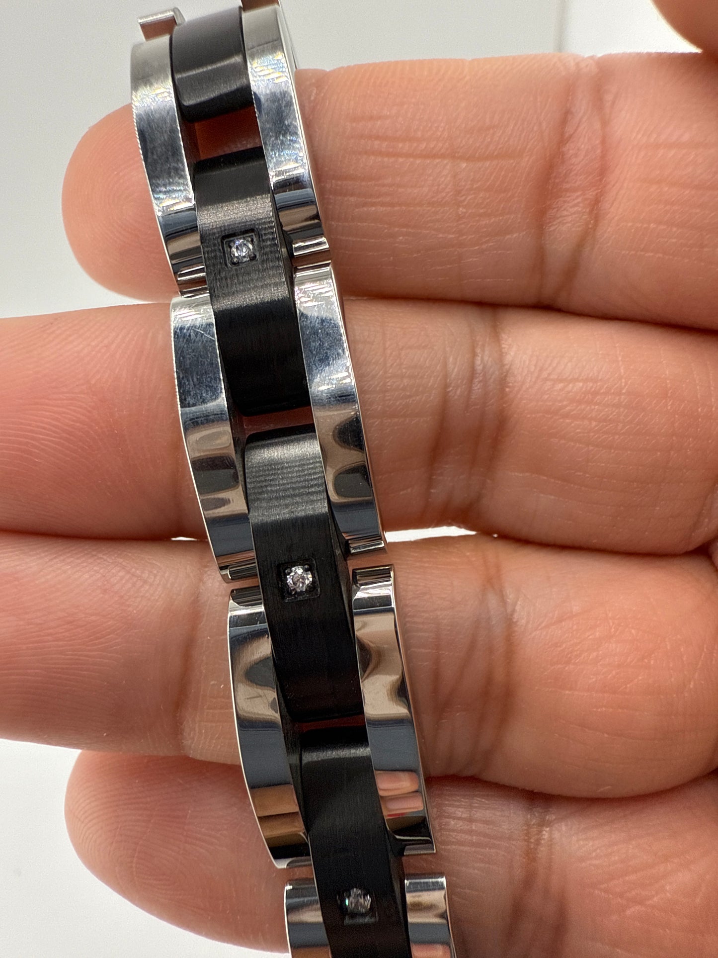 Stainless Steel Black with 5 Zirconia Link Bracelet